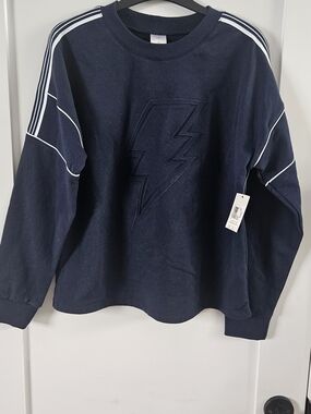 NWT NOBO LIGHTNING BOLT SWEATSHIRT. Navy Blue w/fun embossed Bolt L (11-13)
